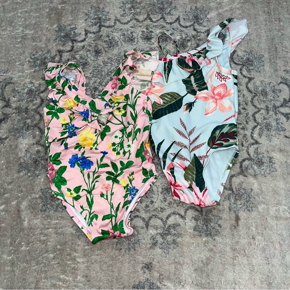 Janie and Jack Floral Kids Swim One Piece - Pink and Blue
